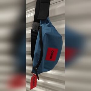 HUGO Men's Blue Belt Bag with Black Strap